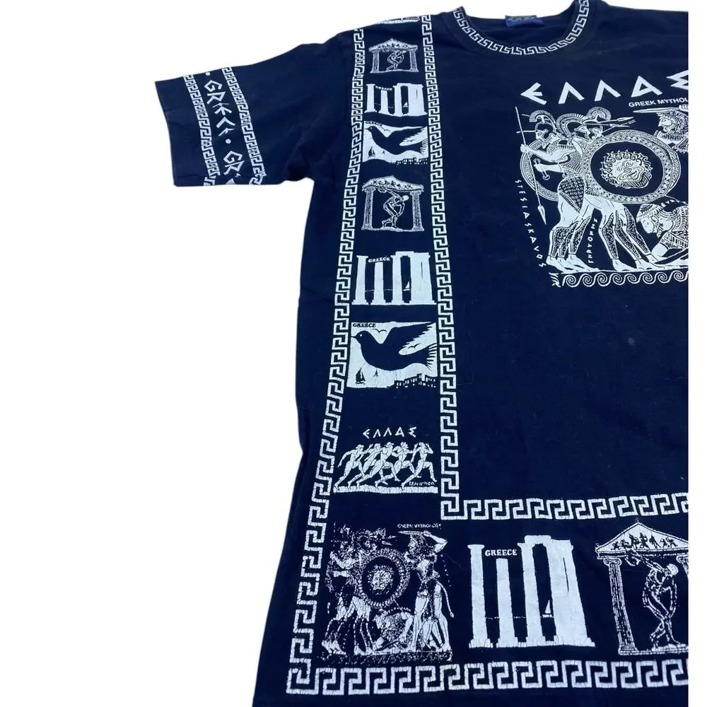 Vintage Greek Mythology Shirt Sz L All Over Print AOP USA Made 90s Single Stitch - Picture 3 of 9